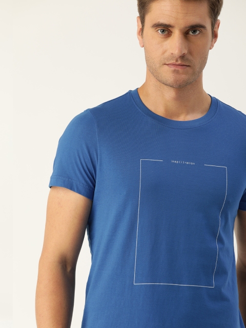 

ether Men Blue Printed Round Neck T-shirt