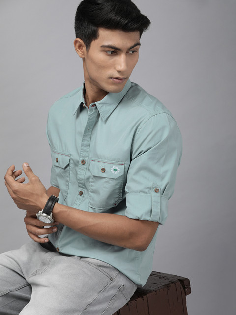

Roadster GreenTurn Men Blue Regular Fit Solid Sustainable Casual Shirt