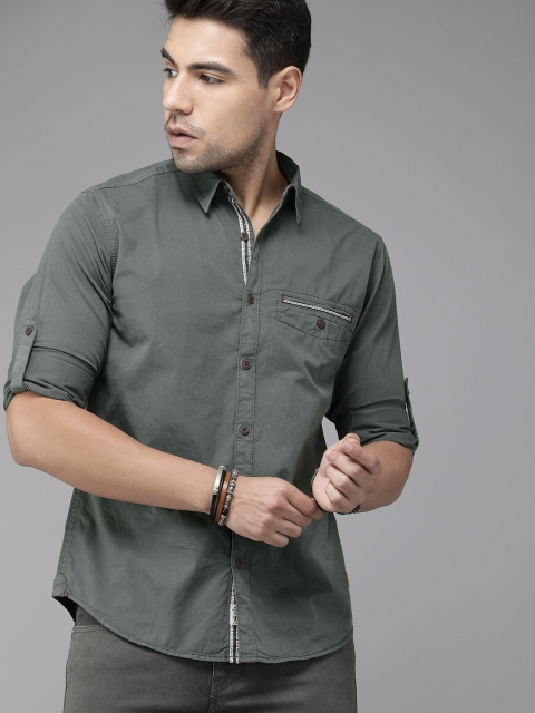 

Roadster Men Grey Regular Fit Solid Casual Shirt