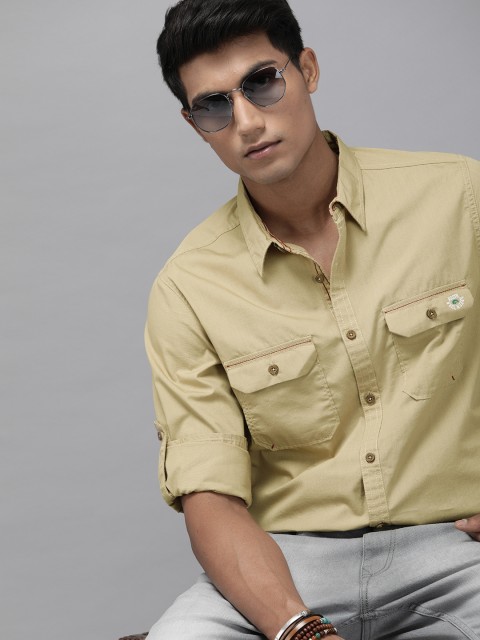 

Roadster GreenTurn Men Khaki Regular Fit Solid Casual Sustainable Shirt