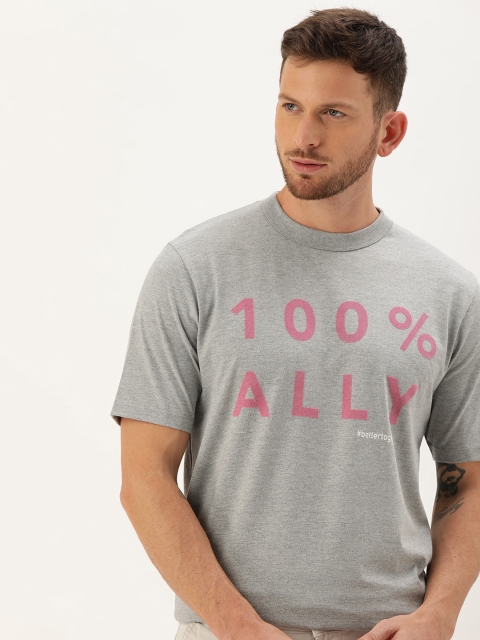 

Mr Bowerbird Men Grey Melange 100% Ally Printed Round Neck T-shirt