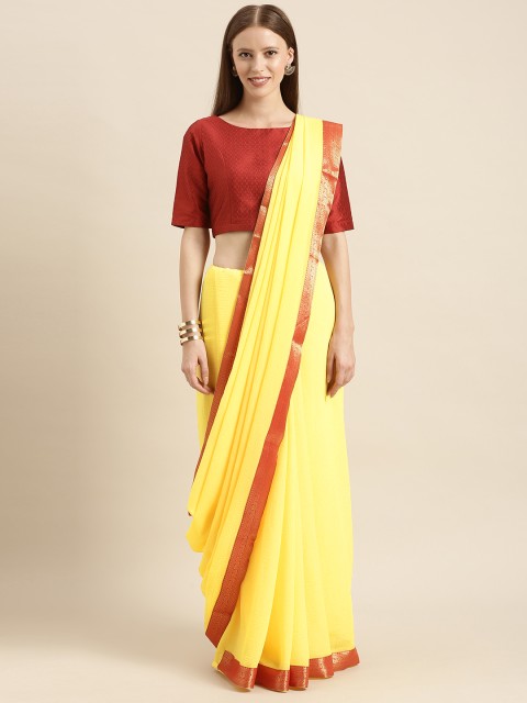 

KALINI Yellow & Red Poly Chiffon Solid Saree