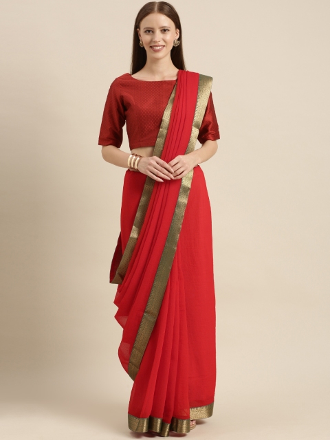 

KALINI Red & Green Poly Chiffon Solid Saree