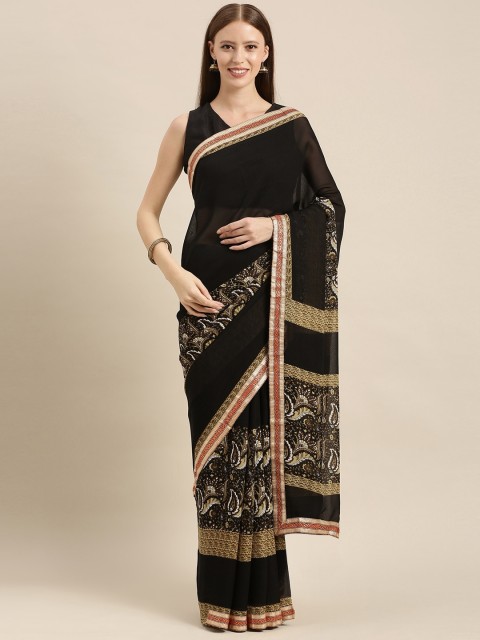 

KALINI Black & Brown Poly Georgette Printed Saree