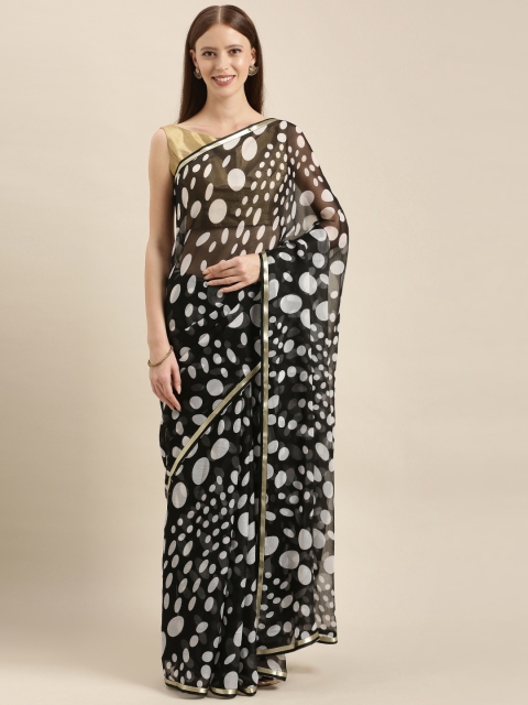 

KALINI Black & White Poly Chiffon Printed Saree