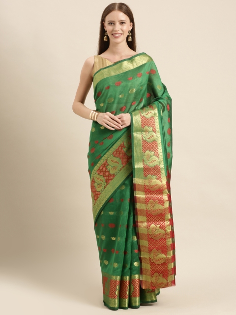 

KALINI Green & Gold-Toned Silk Blend Woven Design Banarasi Saree