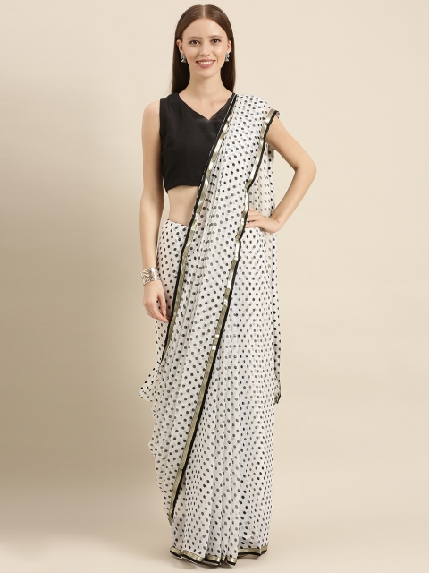 

KALINI White & Black Poly Chiffon Polka Dots Printed Saree