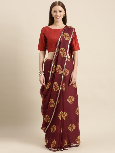 

KALINI Maroon & Orange Poly Chiffon Printed Bandhani Saree