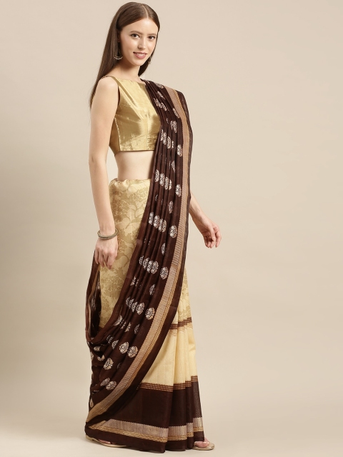 

KALINI Beige & Coffee Brown Foil Print Bhagalpuri Saree