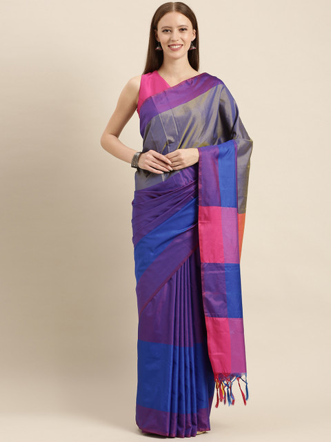 

KALINI Blue & Purple Colourblocked Poly Silk Saree