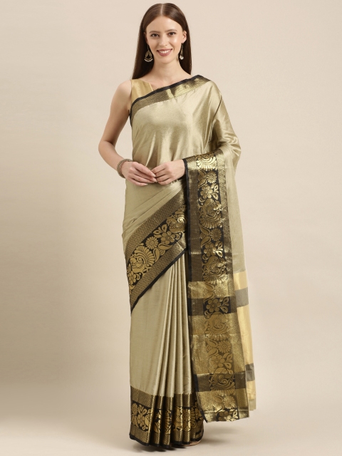 

KALINI Black & Gold-Toned Poly Silk Woven Design Saree