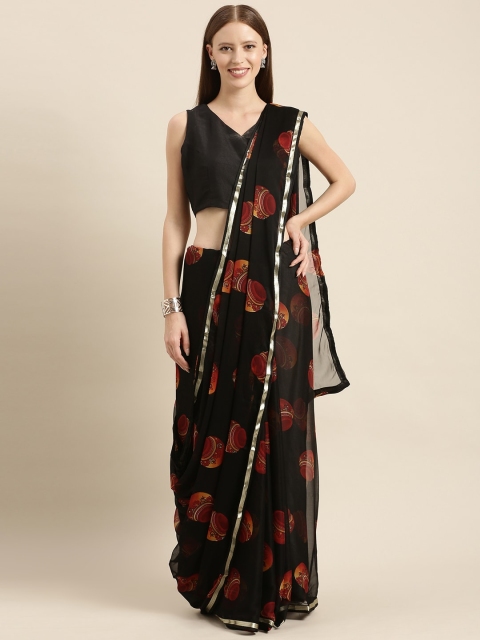 

KALINI Black & Brown Poly Chiffon Printed Saree