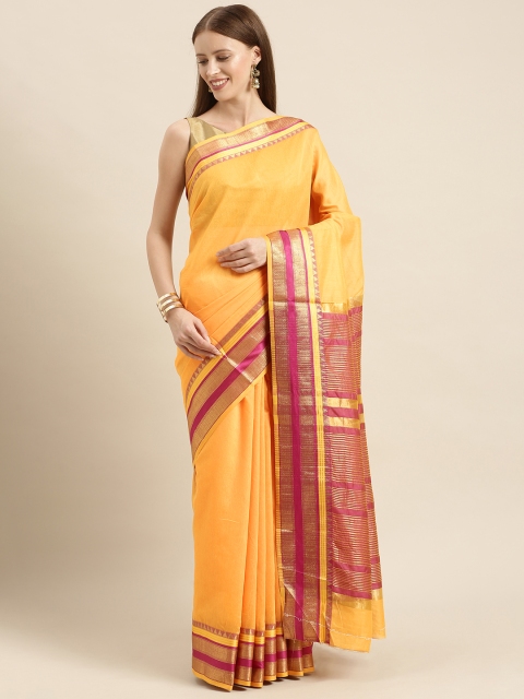 

KALINI Yellow Solid Silk Blend Saree