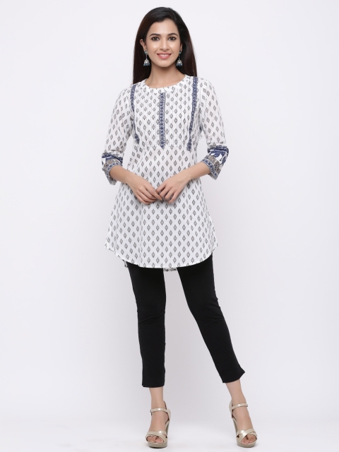 

Rain & Rainbow Women White & Blue Printed Tunic