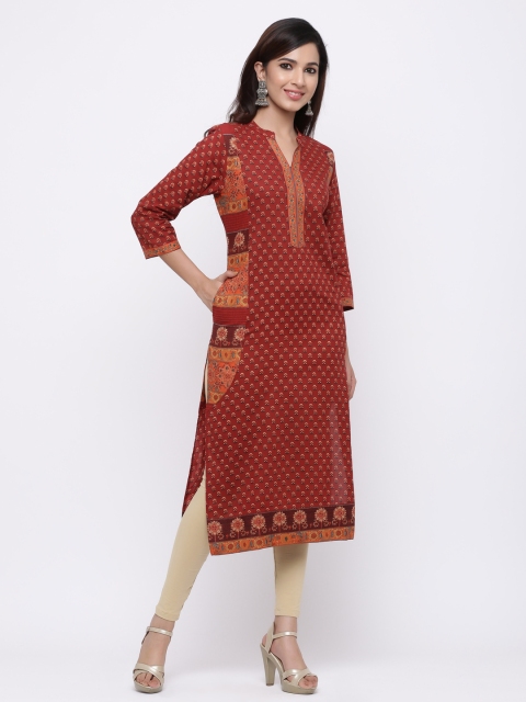 

Rain & Rainbow Women Maroon Printed Straight Kurta