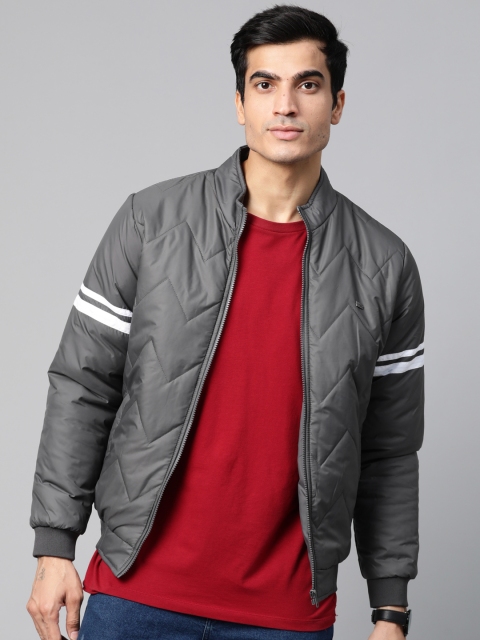 

Roadster Men Charcoal Grey Solid Quilted Jacket
