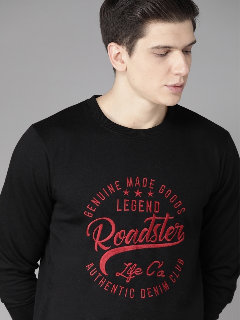 

Roadster Men Black & Red Embroidered Sweatshirt