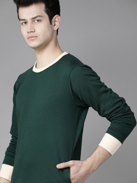 

Roadster Men Green Solid Sweatshirt