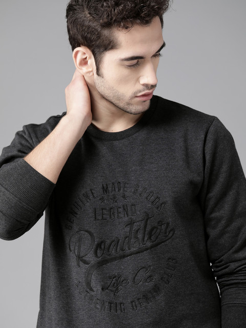 

Roadster Men Charcoal Grey Embroidered Sweatshirt