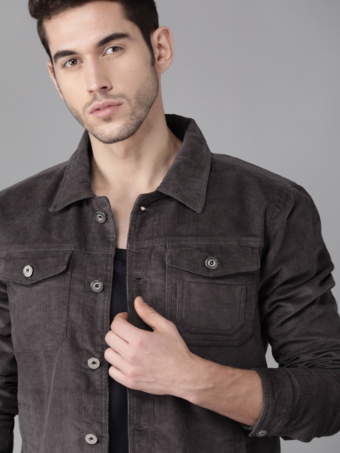 

Roadster Men Charcoal Grey Solid Corduroy Tailored Jacket