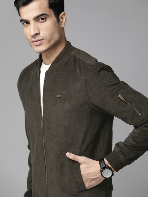 

Roadster Men Olive Green Ribbed Bomber Jacket
