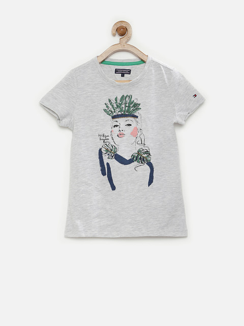 

Tommy Hilfiger Girls Grey Melange Printed T-shirt