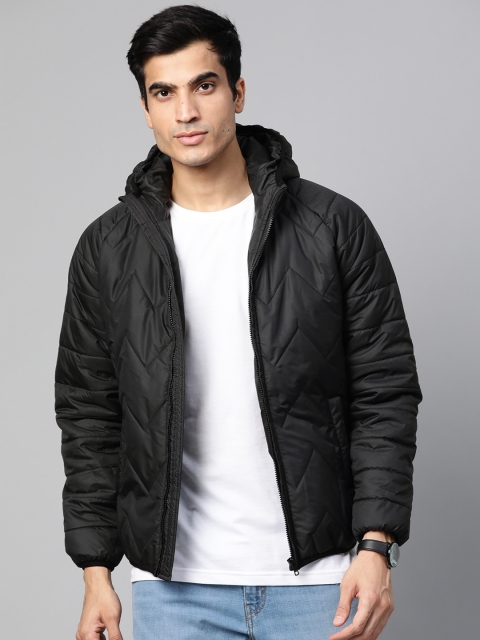 

Roadster Men Black Solid Hooded Quilted Jacket