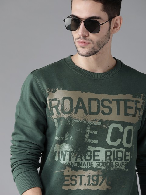 

Roadster Men Green & Beige Printed Sweatshirt