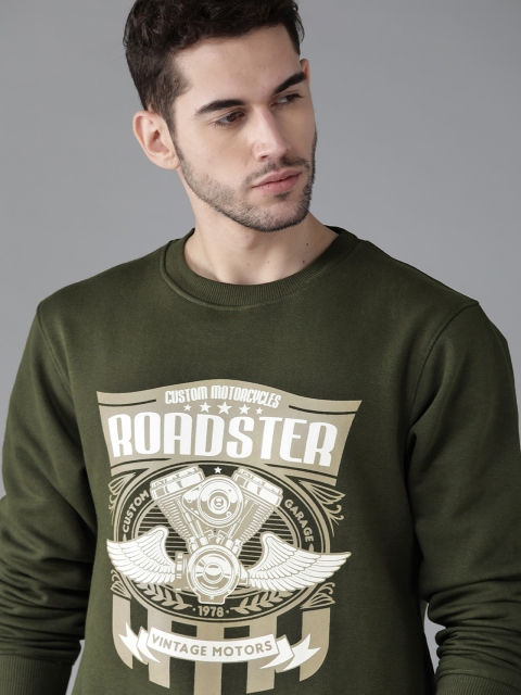 

Roadster Men Olive Green & White Printed Sweatshirt