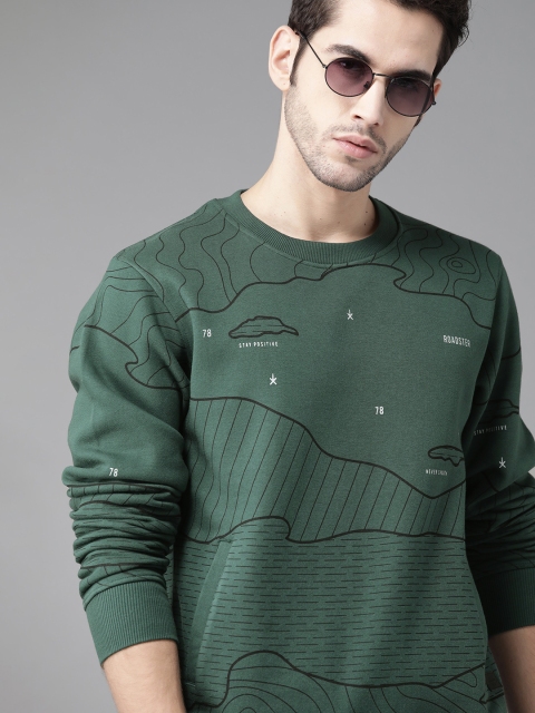 

Roadster Men Green & Black Geometric Print Sweatshirt