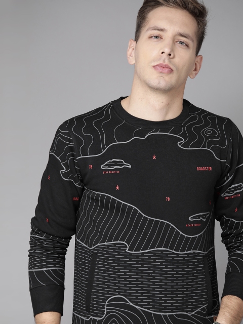 

Roadster Men Black & Grey Printed Sweatshirt