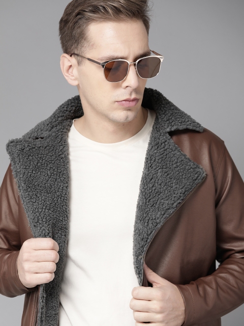 Men Brown Solid Asymmetric Closure Tailored Jacket
