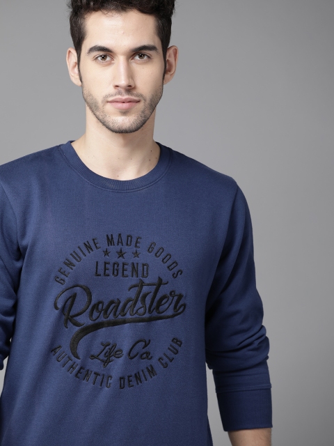 

Roadster Men Navy Blue & Black Embroidered Sweatshirt