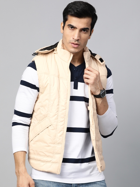 

Roadster Men Cream-Coloured Solid Hooded Padded Jacket