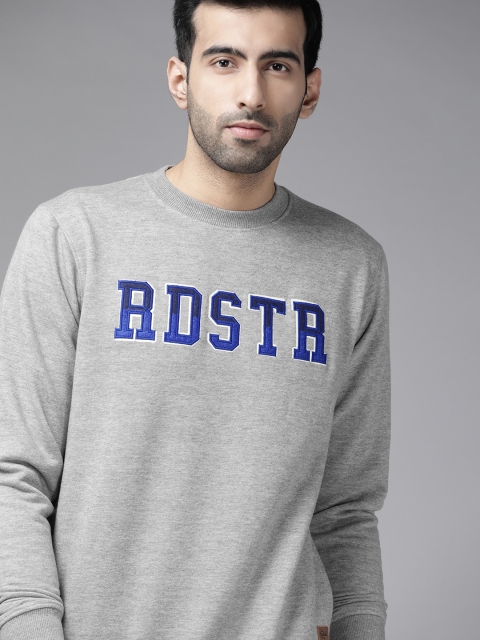 

Roadster Men Grey Melange & Blue Solid Sweatshirt