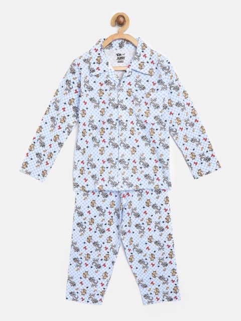

Eteenz Boys White & Blue Tom & Jerry Print Night suit