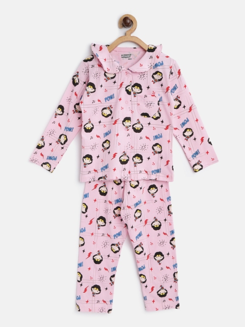 

Eteenz Girls Pink & Black Wonder Woman Print Night suit