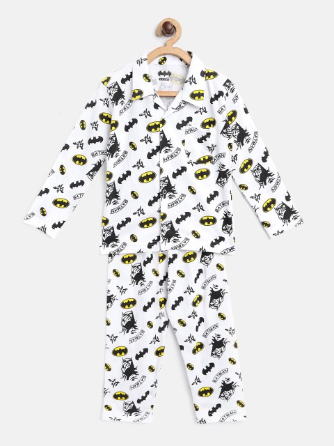 

Eteenz Boys White & Black Batman Print Night Suit