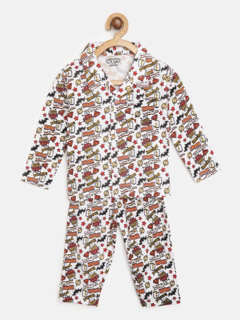 

Eteenz Boys White & Red Superhero Print Night suit