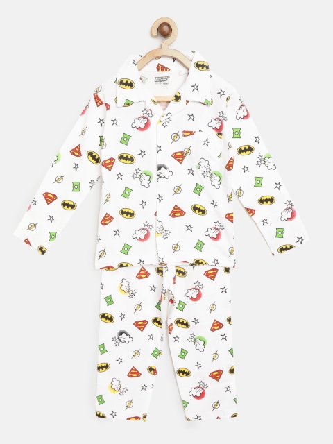 

Eteenz Boys White & Red Superhero Print Night suit