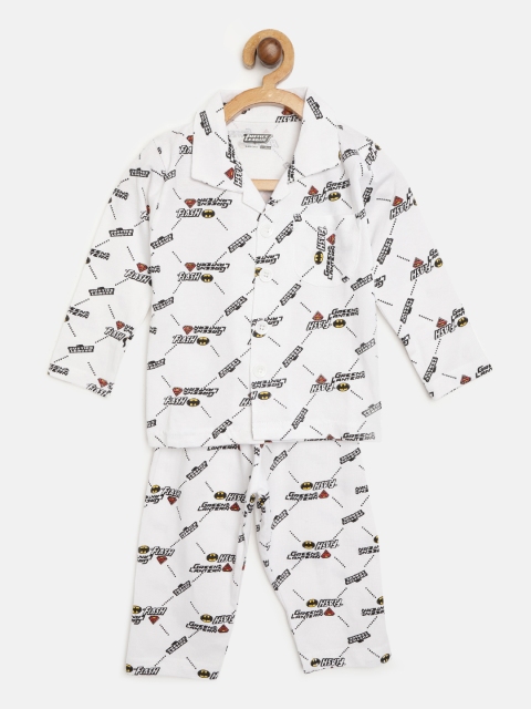 

Eteenz Boys White & Black Superhero Print Night suit