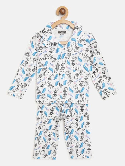 

Eteenz Boys White & Blue Snoopy Print Night suit