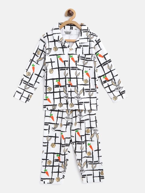 

Eteenz Boys White & Black Bugs Bunny Print Night Suit