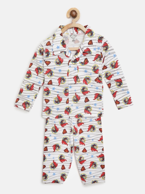 

Eteenz Boys White & Red Superman Print Night suit