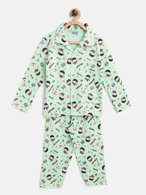 

Eteenz Boys Mint Green & Red Superman Print Night suit