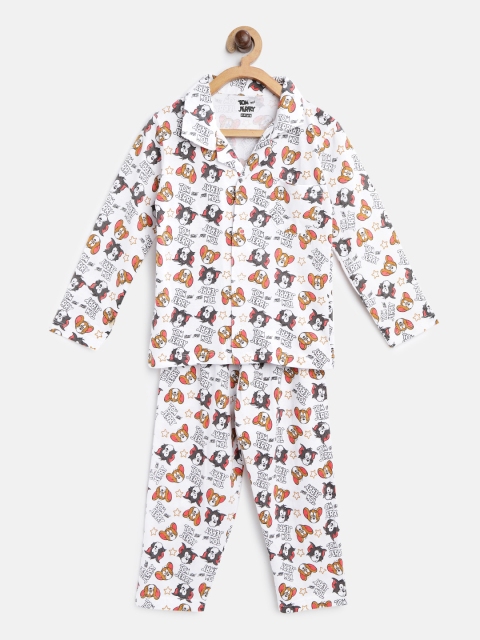 

Eteenz Boys White & Brown Tom & Jerry Print Night Suit