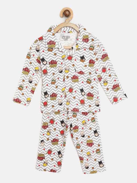 

Eteenz Boys White & Black Superhero Print Night suit