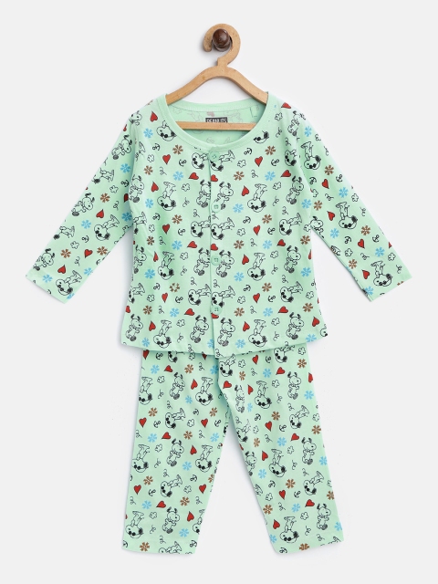 

Eteenz Girls Mint Green & Black Snoopy Print Night suit