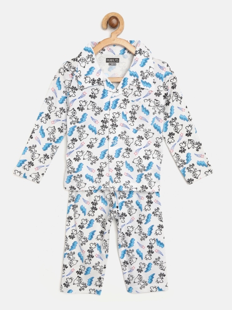 

Eteenz Boys White & Blue Snoopy Print Night suit