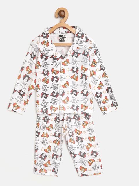

Eteenz Boys White & Brown Tom & Jerry Print Night suit